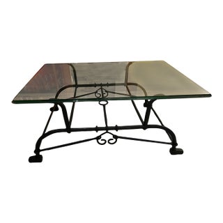 Brutalist Etruscan Style Wrought Iron Coffee Table With 3/4" Ogee Glass For Sale
