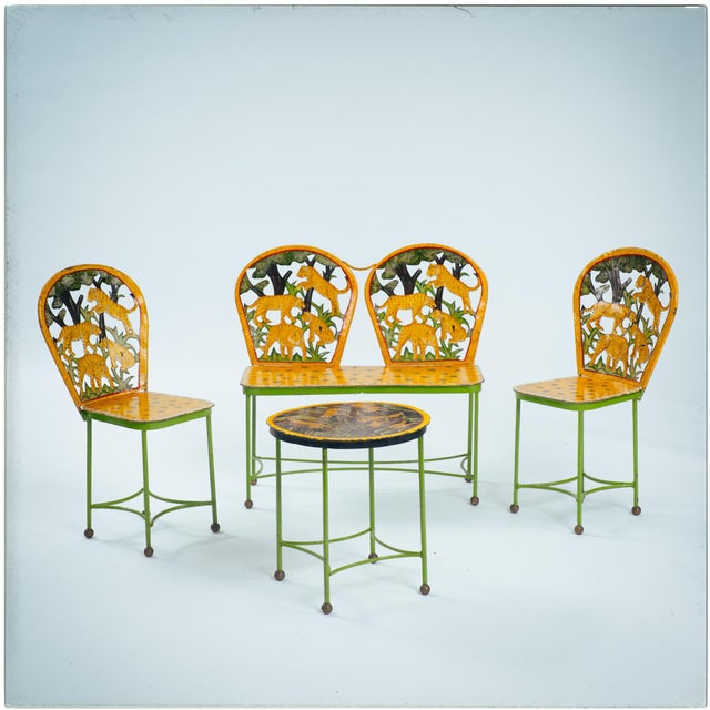 Hand-Painted Children's Garden Seating Set, India, 1980s, Set of 5, in Very Good conditions. Designed 1980 to 1989