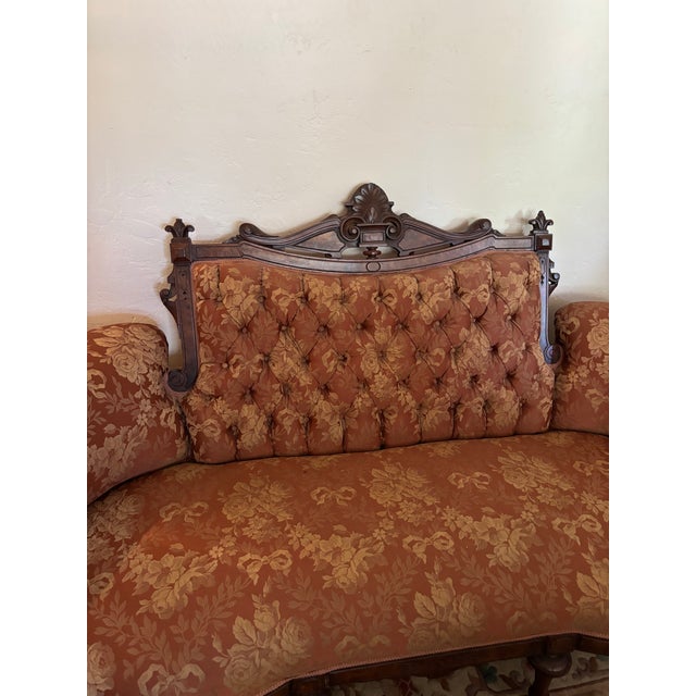Ornate Antique Victorian - Style Carved Wood Sette and Two Matching Chairs For Sale - Image 11 of 16