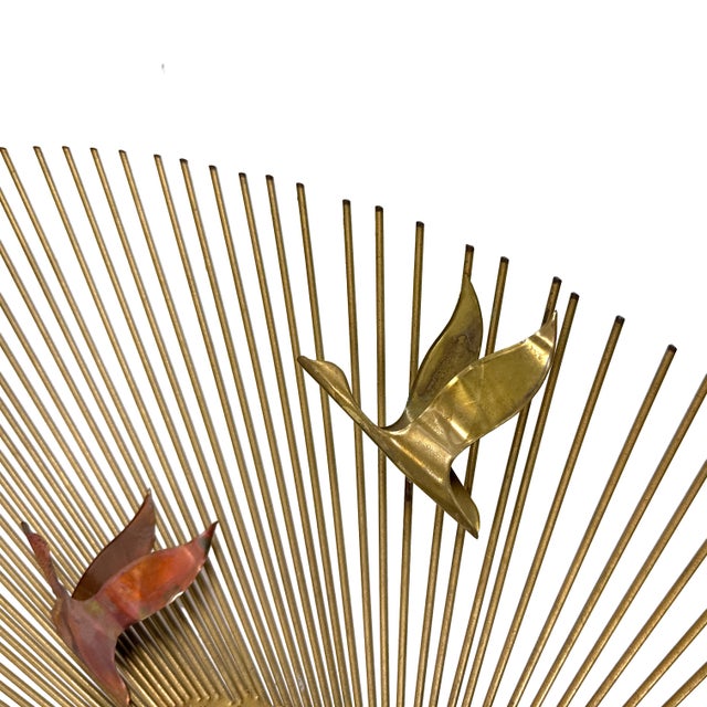 Vintage 1960s Birds in Flight Wall Sculpture Starburst Brass Copper Mid-Century Modern Metal Art For Sale - Image 12 of 15