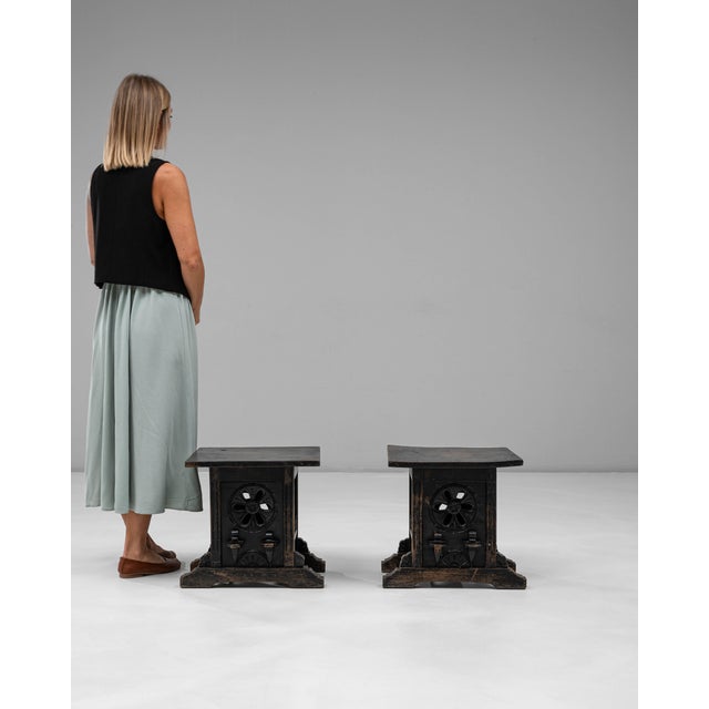 20th Century French Wood Black Patinated Stools - A Pair For Sale - Image 17 of 18