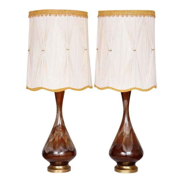 Brown Drip Glaze Ceramic Table Lamps - a Pair For Sale