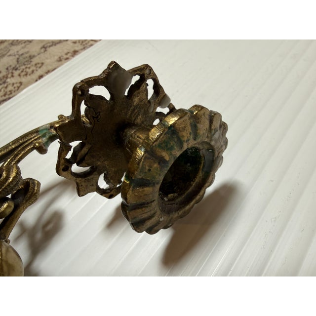 Antique Ornate Brass Double Arm Piano Sconce For Sale - Image 9 of 12