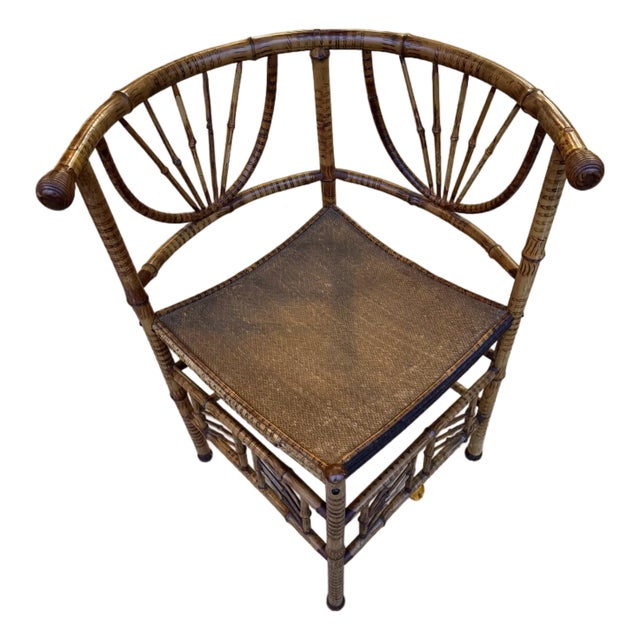 Antique Chinoiserie Bamboo Corner Chair For Sale