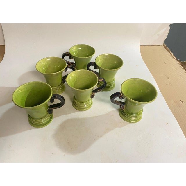Ceramic 20th Century French Ceramic Cups in Green and Brown, Set of 6 For Sale - Image 7 of 10