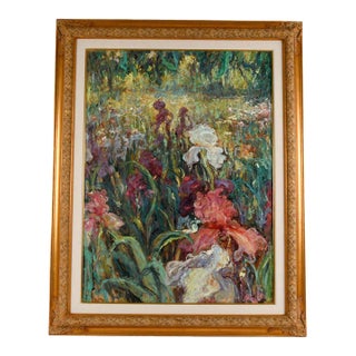 Late 20th Century Framed Signed Haibin Iris Fantasy Oil on Canvas For Sale