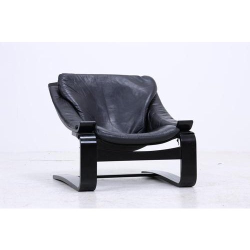 Vintage Lounge Chair in Leather, 1970s For Sale - Image 3 of 14