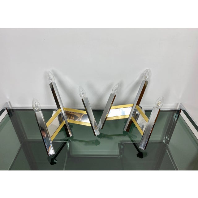 Chrome & Brass Geometric Sconces by Sciolari, Italy, 1970s, Set of 2 For Sale - Image 3 of 9