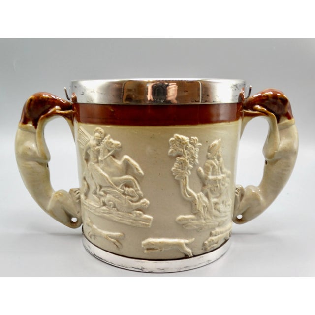 19th-C English Traditional Salt Glazed With Silver Collar & Whippet Dog Loving Cup / Vessel For Sale - Image 9 of 9