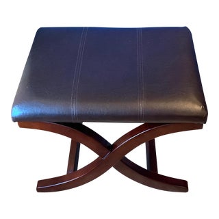 Mahogany Faux Leather Bench Stool For Sale