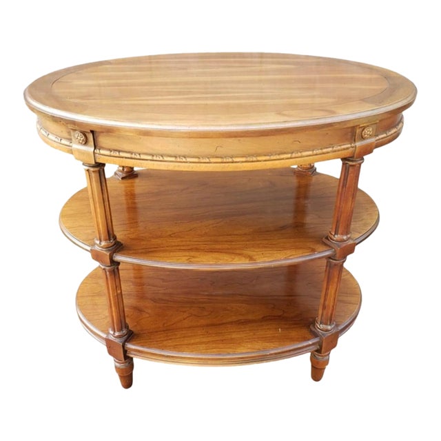 American Classical Three-Tier Oval Fruitwood Side Table For Sale