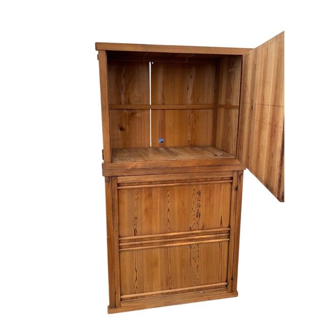 Vintage Two-Piece Japanese Cedar Tansu Cabinet For Sale - Image 4 of 10