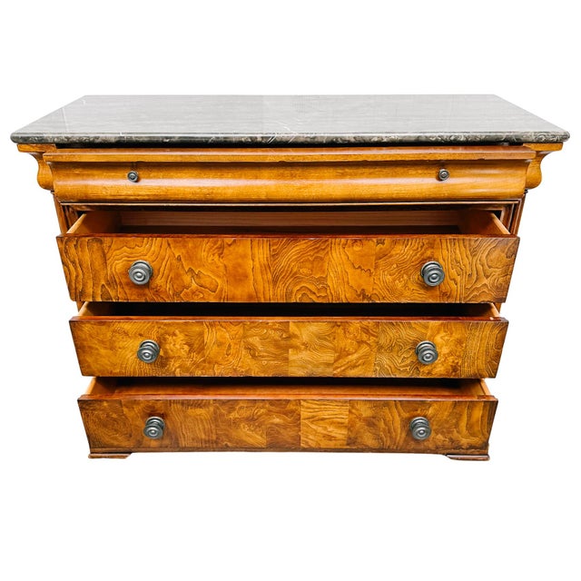 Ethan Allen Late 20th Century Ethan Allen Townhouse Louis Philippe Burl Wood & Marble Top Commode For Sale - Image 4 of 18