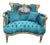 1980 French Artisan Louis XVI Gold Green Velvet Settee For Sale