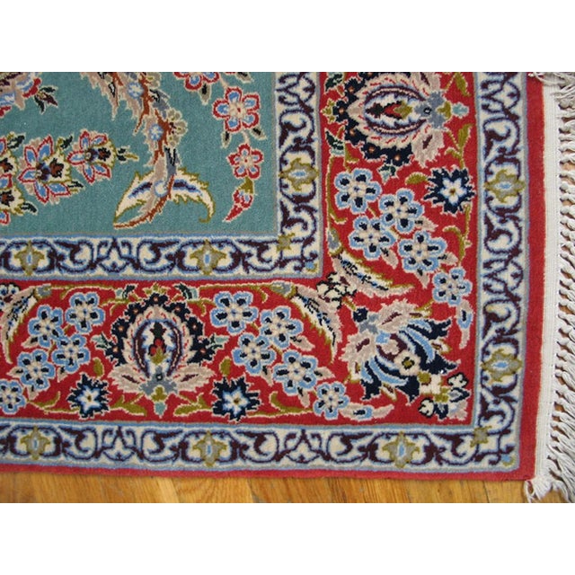 1960s Turquoise Green Floral Vintage Persian Isfahan Rug 3'8" X 5'6" Handknotted Wool Carpet For Sale In New York - Image 6 of 7