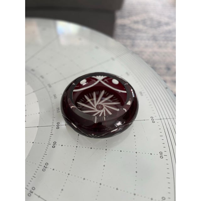 Mid-Century Modern Mid 20th Century Bohemian Cut to Clear Ruby Crystal Ashtray For Sale - Image 3 of 7