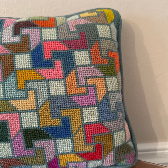 Abstract Vintage 1970s Op Art Needlepoint Pillow For Sale - Image 3 of 8