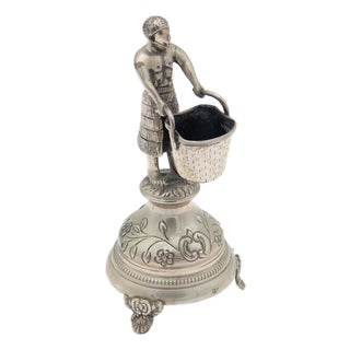 Silver Toothpick Holder with Indigenous People and Carrying Basket For Sale