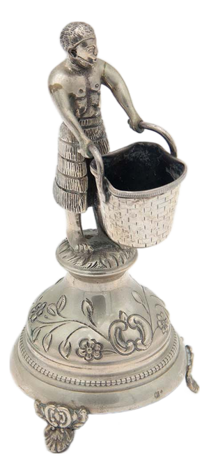 Silver Toothpick Holder with Indigenous People and Carrying Basket