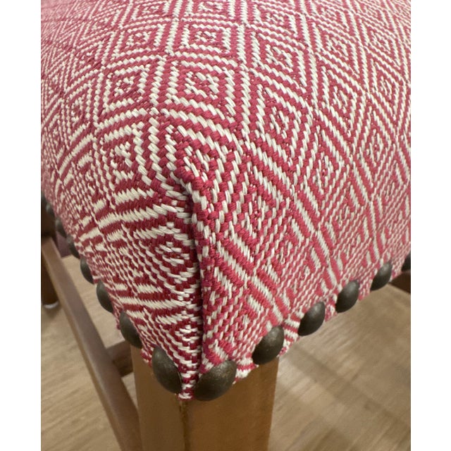 Loggia Showroom Custom Design Reddish Diamond Patterned + Nailhead Dining Chairs, Set of Four For Sale - Image 13 of 18