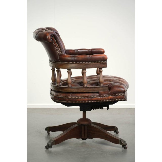 English Cowhide Chesterfield Swivel and Tilt Button Office Chair For Sale - Image 3 of 16