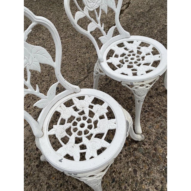 Victorian Style Rose Pattern Cast Aluminum Garden Patio Outdoor Bistro Chairs For Sale - Image 4 of 11