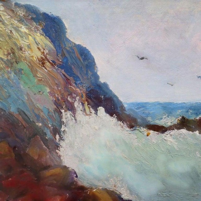 Antique Oil On Board Painting Of A Maine Coastal Scene By Mo Henneman, Signed, Framed, C1920 Measures - 15.5"H x 19.25"W x...