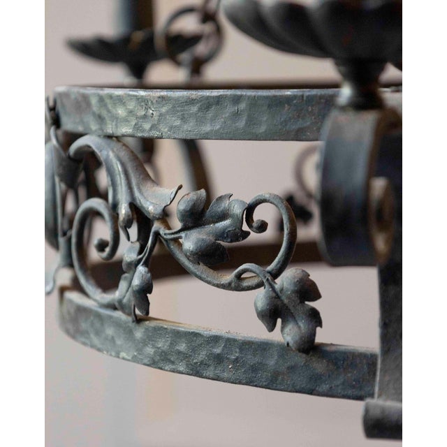 20th-Century French Wrought Iron Chandelier with Foliate Crown For Sale - Image 4 of 10