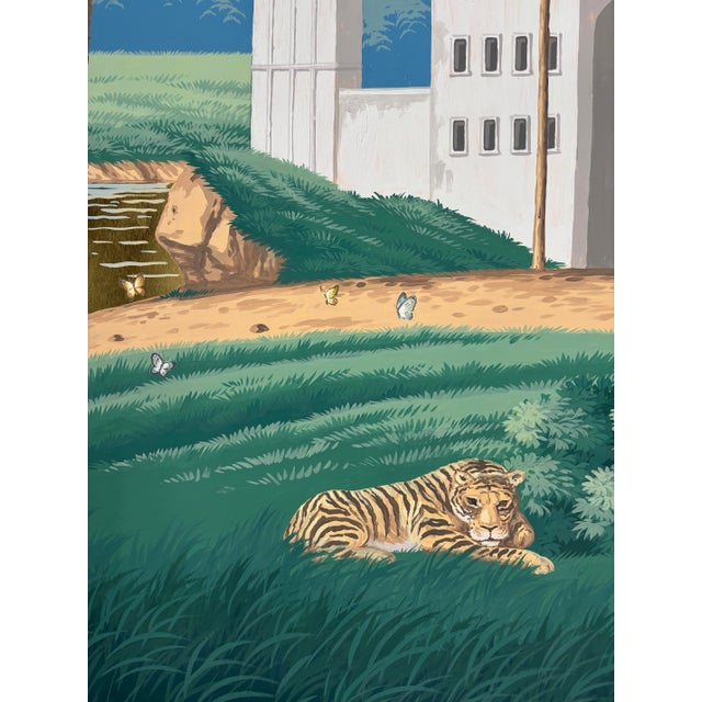 African Gold Leaf Chinoiserie Tropical Hand-Painted Wallpaper, 3-Panel Set For Sale - Image 3 of 3