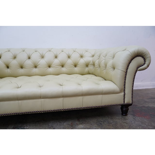 Animal Skin 1990s George Smith Light Green Leather Chesterfield Sofa With Nailheads For Sale - Image 7 of 12