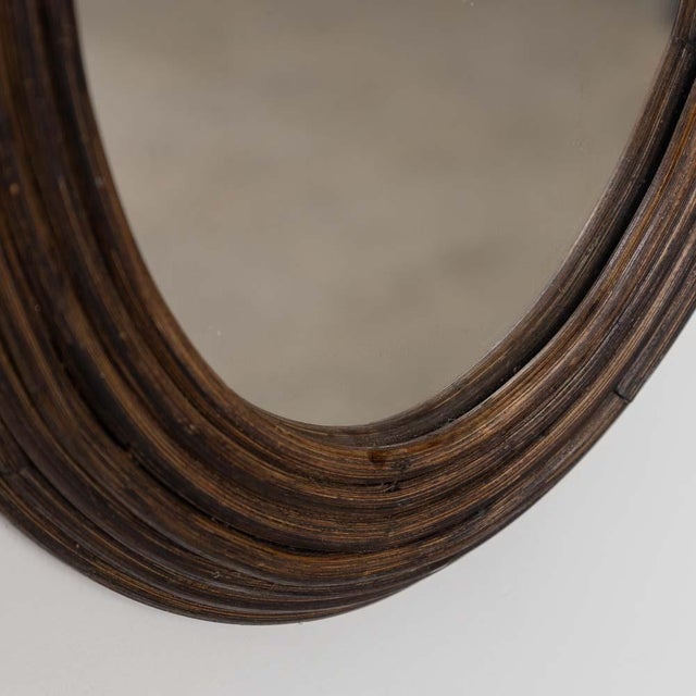 Brown 1960s French Rattan Oval Mirror For Sale - Image 8 of 9