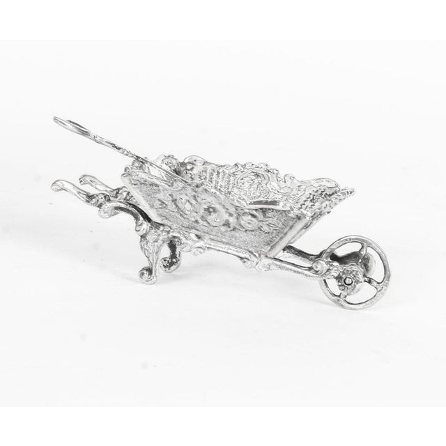 19th Century French Silver Salt Dishes in Shape of Wheelbarrows, Set of 2 For Sale - Image 3 of 18