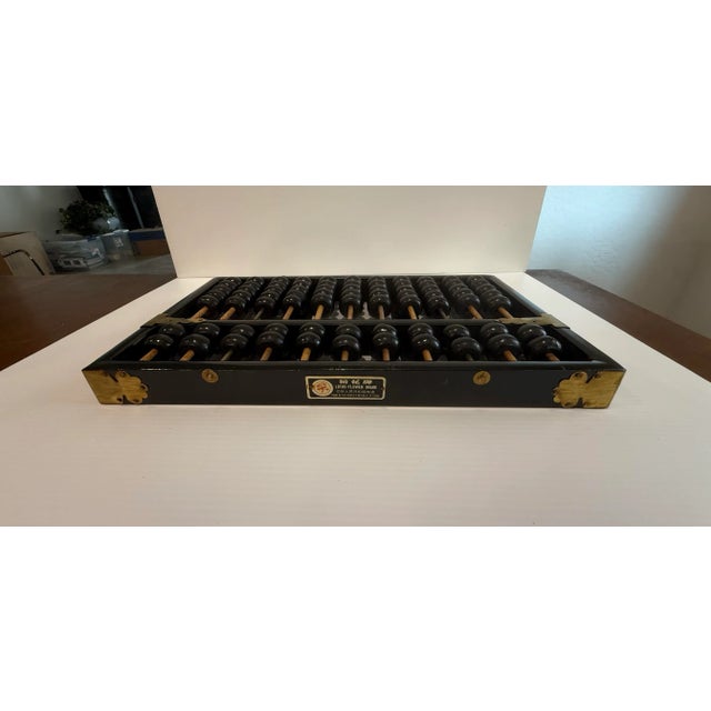 Mid 20th Century Vintage Chinese Lotus-Flower Brand Suanpan Abacus With Brass Accents Brass 11 Rows 77 Beads For Sale - Image 5 of 12