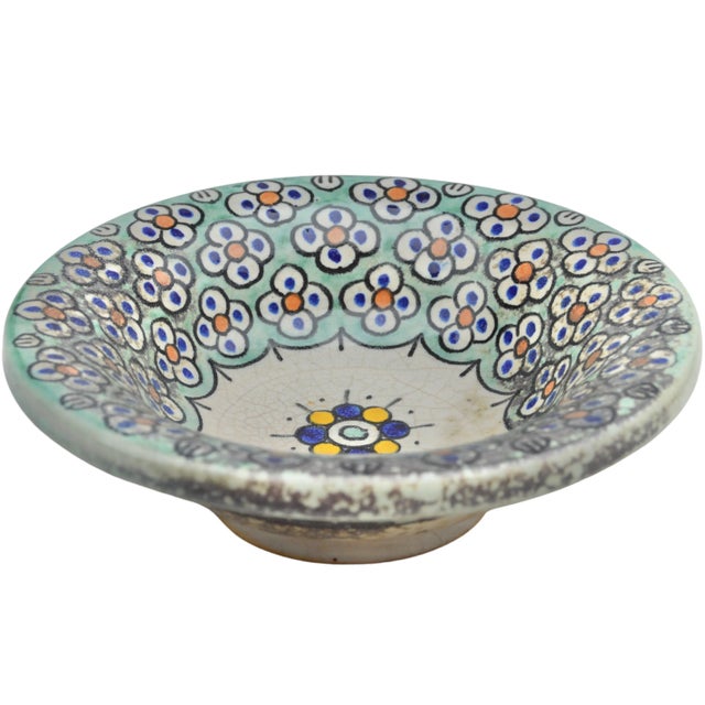 Teal Antique Orange & Teal Andalusian-Patterned Ceramic Bowl For Sale - Image 8 of 10