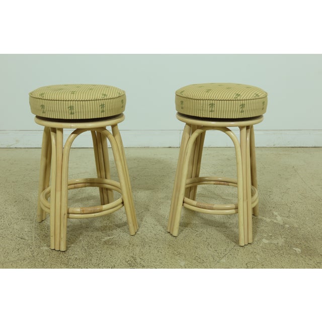 Palm Tree Upholstered Bamboo Bar Stools a Pair Chairish