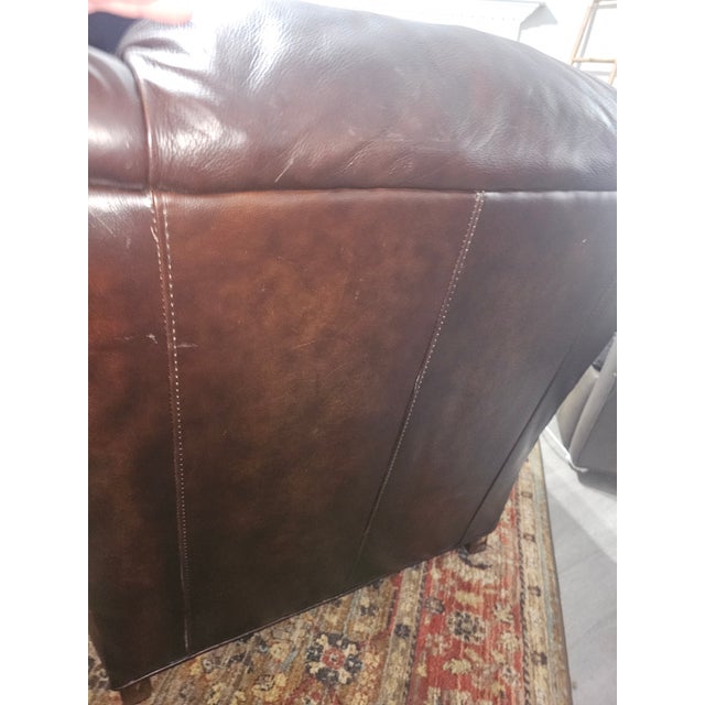Brown Perfectly Worn Leather & Studded Chair and Matching Ottoman For Sale - Image 8 of 8