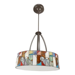 Allen + Roth Drakeston Mission Stained Glass Drum Pendant Light For Sale