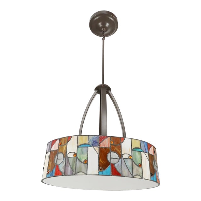 Allen + Roth Drakeston Mission Stained Glass Drum Pendant Light For Sale