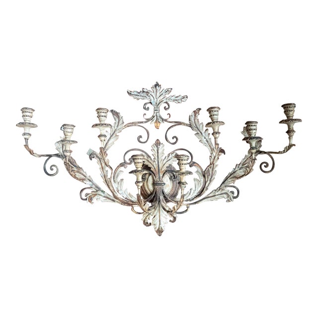 20th Century Large 40" Wide Italian Hollywood Regency Tole and Wood Wall Sconce For Sale