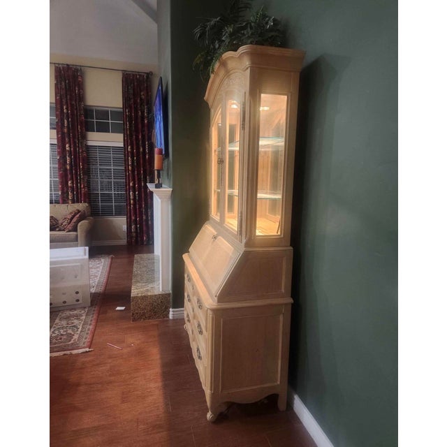 Traditional Vintage Century Furniture Carved Solid Wood Secretary Desk With Lighted Hutch, 1980s For Sale - Image 3 of 3