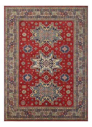 Kazak Rug 9’11” X 13’8” Red Wool Tribal Hand-Knotted Oriental Carpet