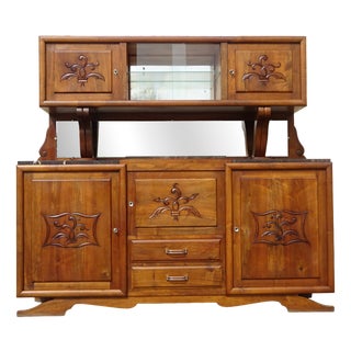 Large Mid-Century Modernn Walnut and Black Marble Cupboard For Sale