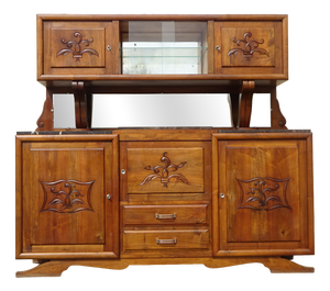 Large Mid-Century Modernn Walnut and Black Marble Cupboard