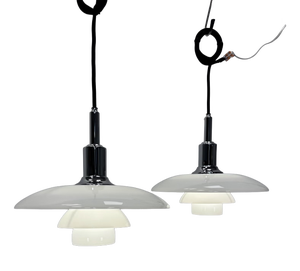 Vintage PH 3/2 Pendant Lamps in White Opaline Glass by Poul Henningsen for Louis Poulsen, 1990s, Set of 2