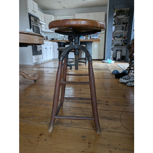 1930s 1930s Vintage Drafting Stool With Adjustable Height For Sale - Image 5 of 7
