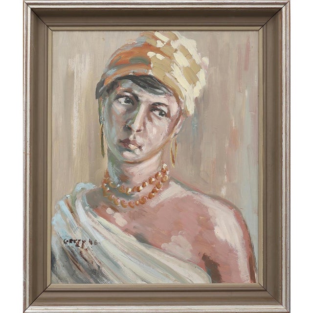 Mid 20th Century Unknown, Portrait of a Woman, 1950s, Oil on Panel, Framed For Sale - Image 5 of 12