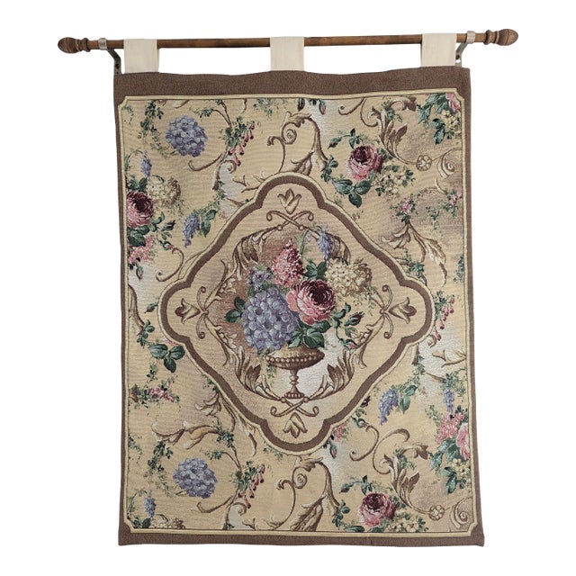 Vintage French Country Botanical Jardin Bouquet Wall Tapestry For Sale