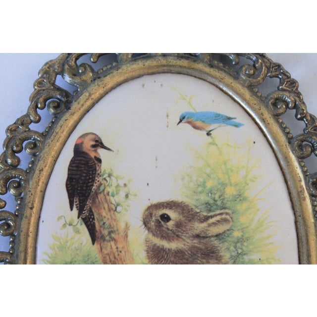 Vintage Framed Italian Silk Animal Wall Hangings - Set of 3 For Sale - Image 9 of 12