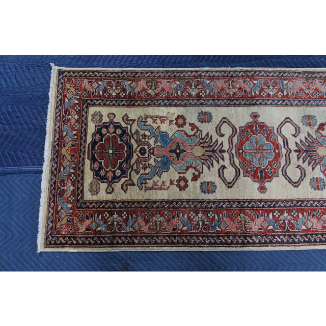 Late 20th Century Traditional Hand Knotted Tribal Cream Rug Runner Hooked Medallion Floral 3' X 10' For Sale - Image 5 of 13