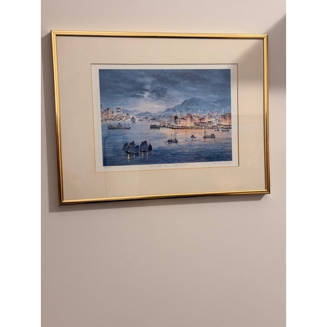 Late 20th Century Signed Limited Edition Tsim Sha Tsui Harbor City Night Scene Print, 82/1000, Framed For Sale - Image 6 of 9